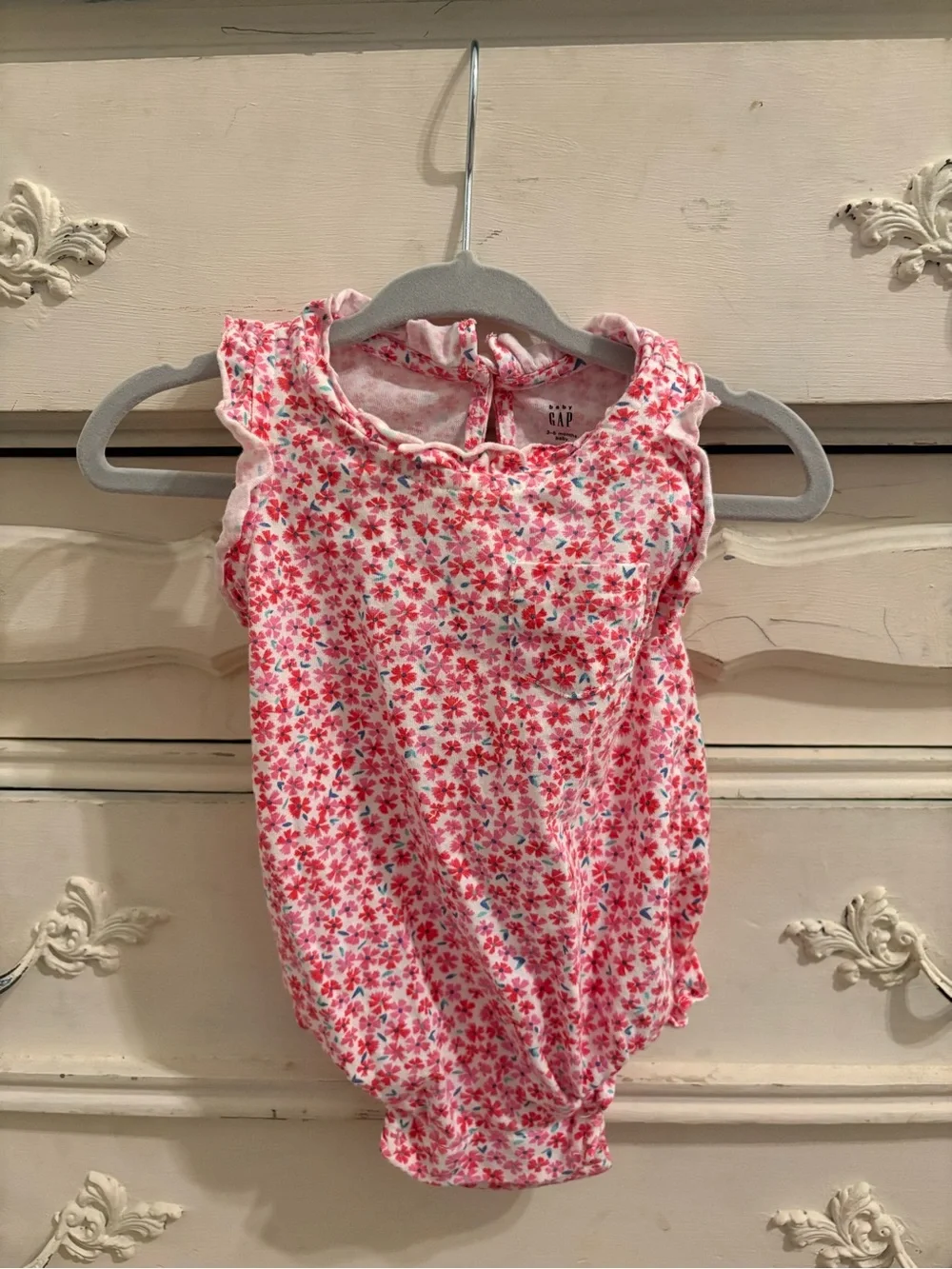 GAP Pink Floral Ruffle Sleeveless Bodysuit